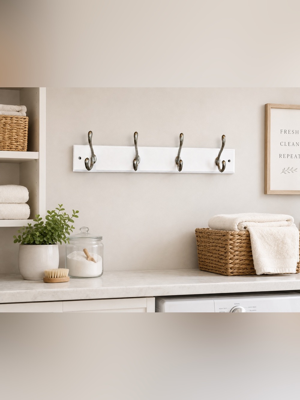 Wall-Mounted Double Hook Rack in White